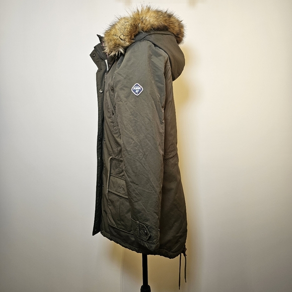 👍Puffa green removable real fur hood anorak winter parka jacket size S US. - Picture 4 of 13